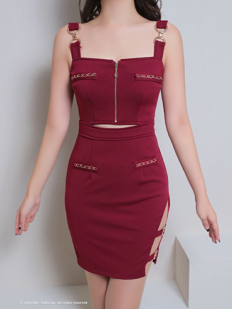 キャバドレス GLAMOROUS グラマラス カットアウト ショルダーバックル ワンカラー ジップデザイン セクシー フレアミニドレス