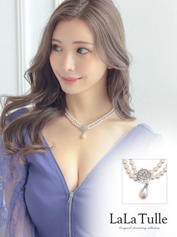 フラワーモチーフビジュー 2連パールネックレス