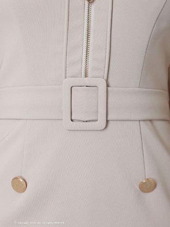 キャバドレス GLAMOROUS グラマラス 2way ジップデザイン 襟付き シンプル 長袖 スリットスリーブ タイトミニドレス