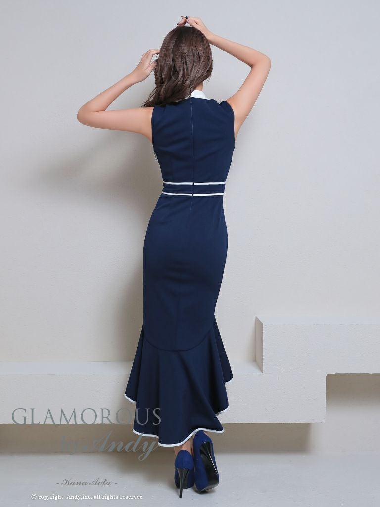 GLAMOROUS/グラマラス】ネックリボン 裾フリル バイカラー ジップ