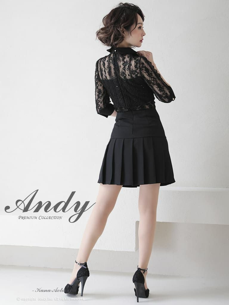 Andy/アンディ】襟付き 袖あり ボタン レース くびれ透け 袖あり