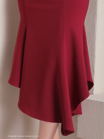 キャバドレス Andy アンディ 大人 綺麗 袖あり ワンカラー レース シアー 半袖 マーメイド ミディアムドレス