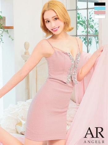 キャミソール バストスパンコール ストレッチ ジップデザイン タイトミニドレス