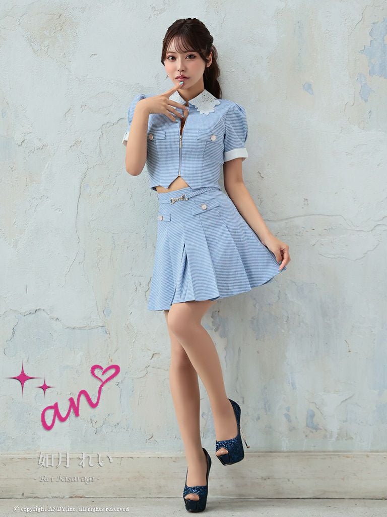 an/アン】襟付き ジップデザイン セットアップ 半袖 プリーツ