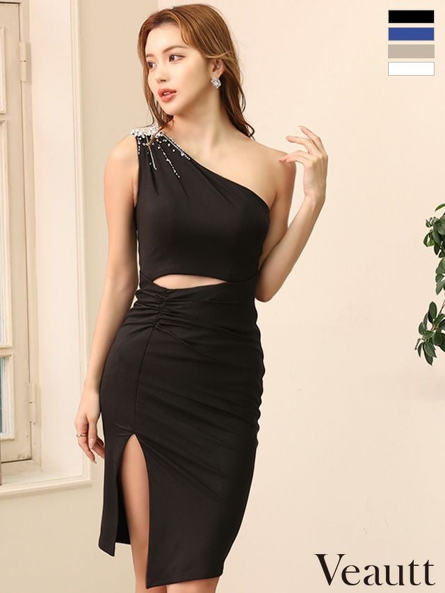 SALE【Veautt/ヴュート】ワンショルダー ビジュー スリット セクシー