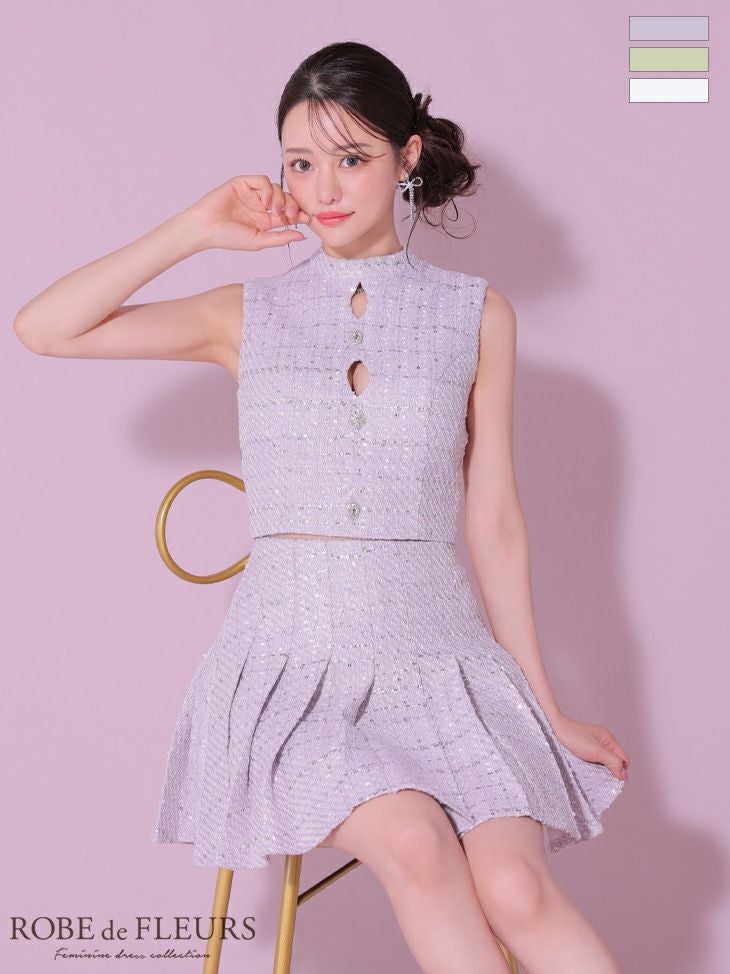 ROBEdeFLEURS/ローブドフルール】ラメツイード×ドットチュール