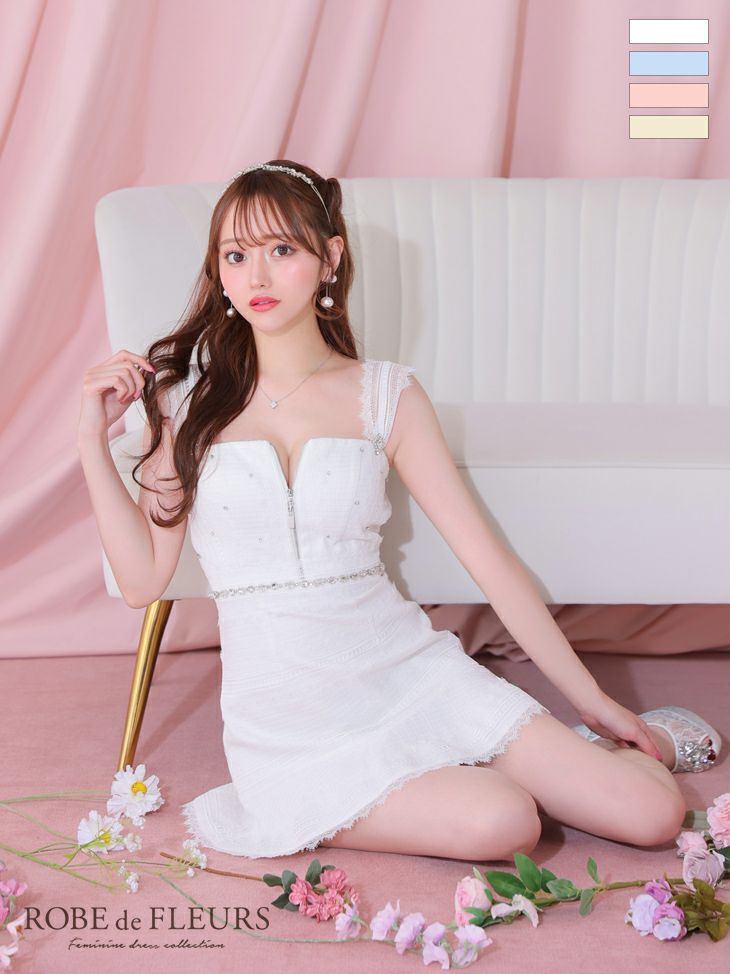 ROBEdeFLEURS/ローブドフルール】セットアップ ビジュー ジップ リボン