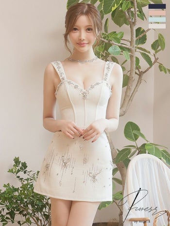 キャバドレス ブランド ノースリーブ コルセットデザイン ガーリー ビジュー オープンバスト フレアミニドレス