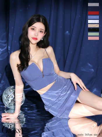 キャバドレス ブランド セクシー ジップデザイン スタッズ キルティング セットアップ チェーン キャミソール タイトミニドレス