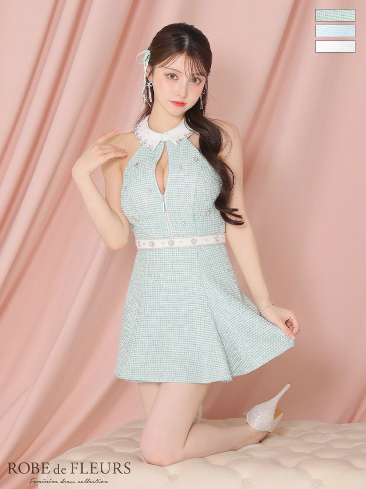 ROBEdeFLEURS/ローブドフルール】ブロックチュール フリルノースリーブ