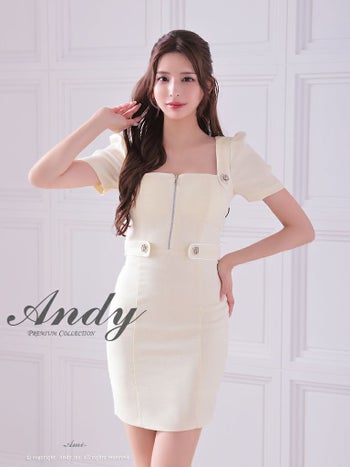 キャバドレス セクシー バックリボン　ジップデザイン スクエアネック ワンカラー バックリボン 半袖 タイトミニドレス