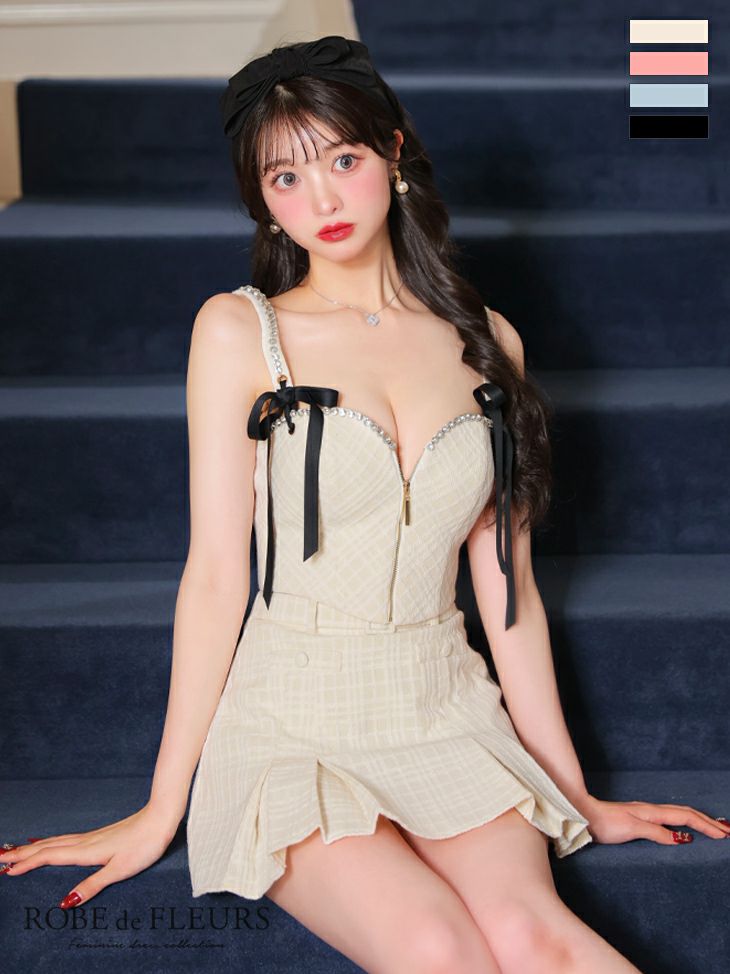 ROBE de FLEURS ローブドフルール セットアップドレス fm3734 ROBEdeFLEURS/ローブドフルール】ガーリー オープンバスト スエード