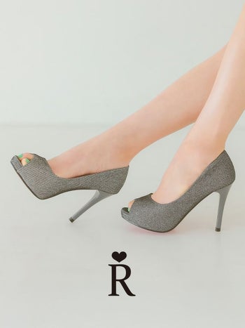 キャバシューズ Rechercher ワンカラー ラメ シンプル オープントゥ パンプス シルバー