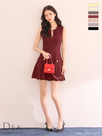 キャバドレス ブランド オープンバスト サイドベルトモチーフ プリーツ シンプル ノースリーブ フレアミニドレス