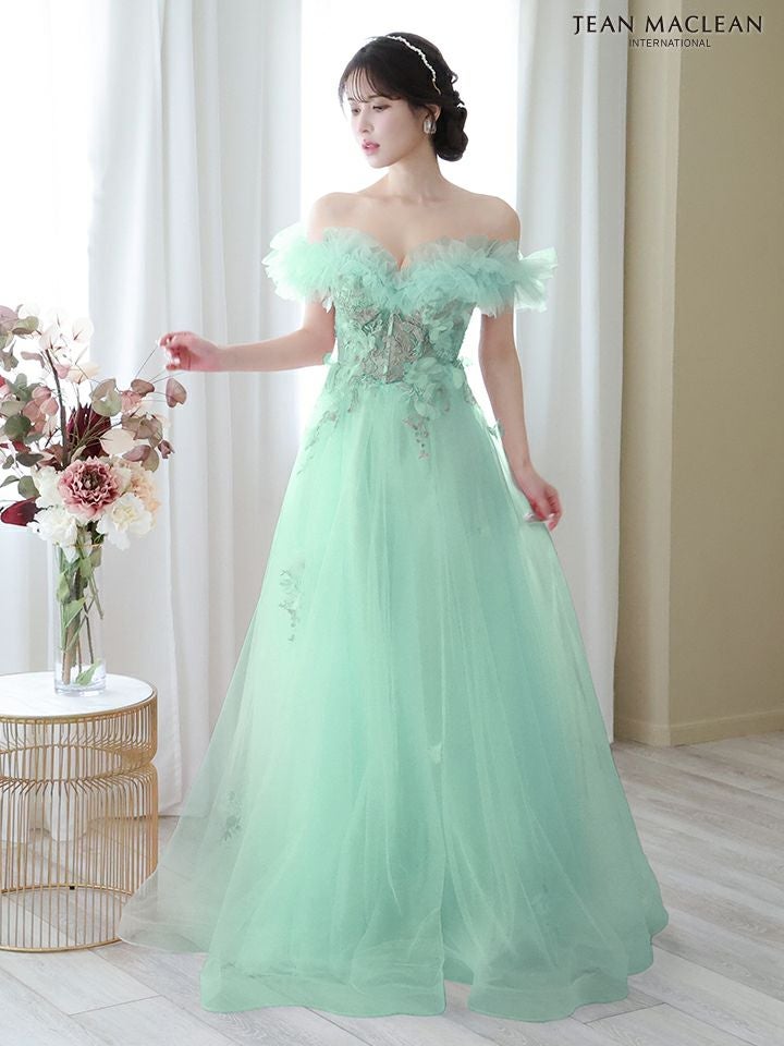 キャバドレス ブランド フラワーモチーフ オフショル Aラインロングドレス