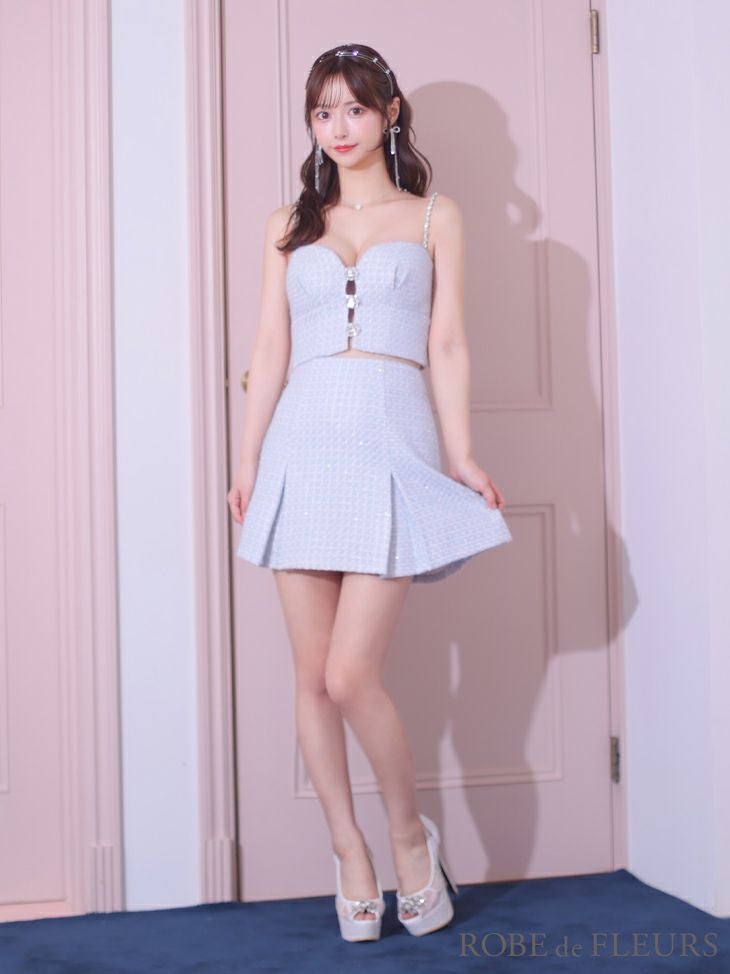 キャバドレス ブランド ツイード ガーリー ビジュー キャミソール セットアップ フレアミニドレス