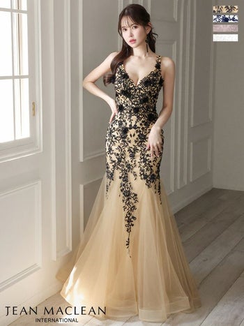 キャバドレス JEANMACLEAN フラワー 刺繍 ノースリーブ レース バースデー タイトロングドレス