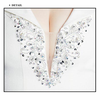 キャバドレス Angel R セクシー襟付き メッシュ ビジュー セットアップ ノースリーブ フレアミニドレス