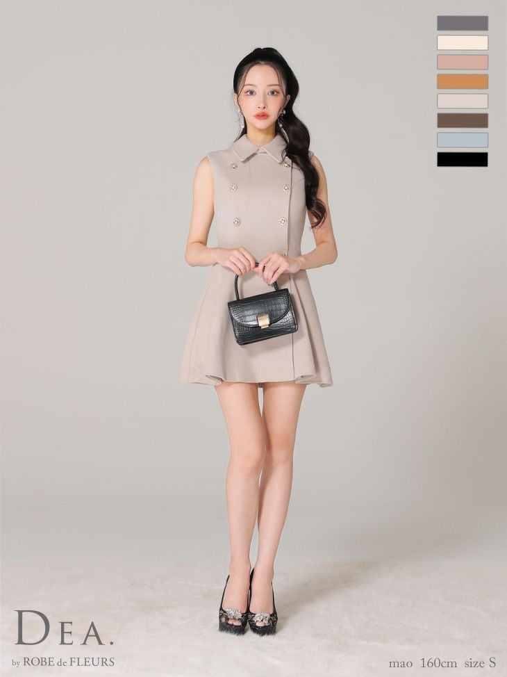 【DEA.by ROBE de FLEURS/ディア】ダブルボタン プリーツ シンプル メルトン 襟付き ノースリーブ フレアミニドレス