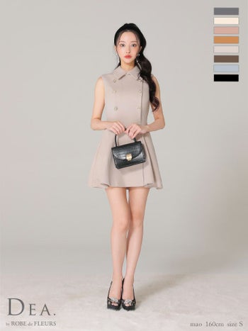 【DEA.by ROBE de FLEURS/ディア】ダブルボタン プリーツ シンプル メルトン 襟付き ノースリーブ フレアミニドレス