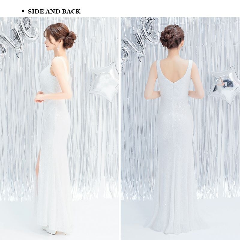 キャバドレス Angel R セクシー バスト ギャザー チャーム スリット ノースリーブ タイトロングドレス