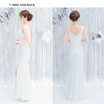 キャバドレス Angel R セクシー バスト ギャザー チャーム スリット ノースリーブ タイトロングドレス