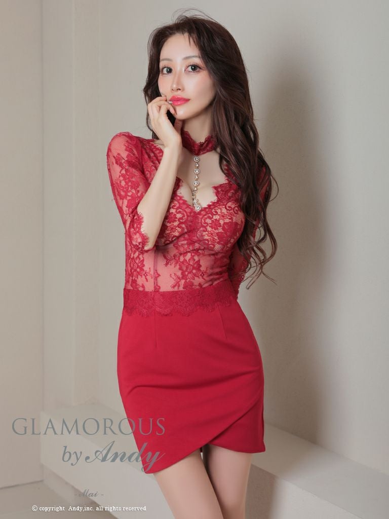 GLAMOROUS/グラマラス】Vカット レース チョーカー 切り替え 袖あり