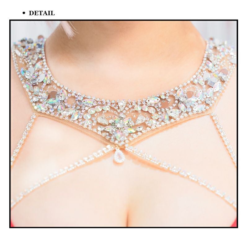 キャバドレス Angel R セクシー チャーム ライン ストーン ウエスト ビジュー ホルターネック タイトミニドレス