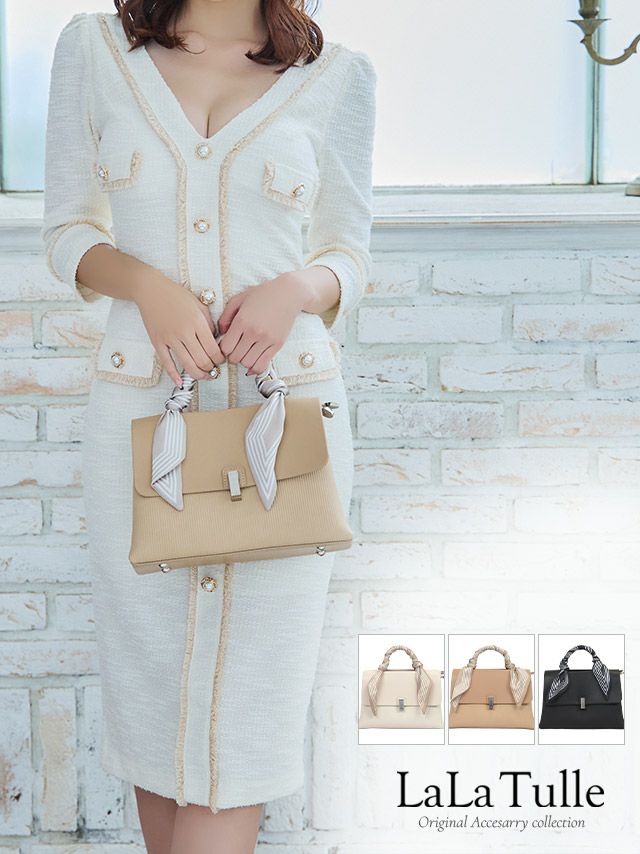 LaLaTulle】2way ショルダー スカーフ付き ワンカラー シンプル ミニ