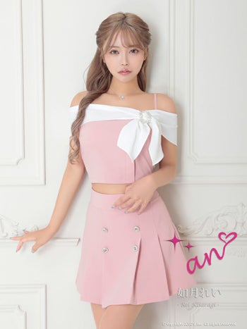 キャバドレス ミニドレス an アン リボン バイカラー セットアップ フレア プリーツ バックル オフショル フレアミニドレス