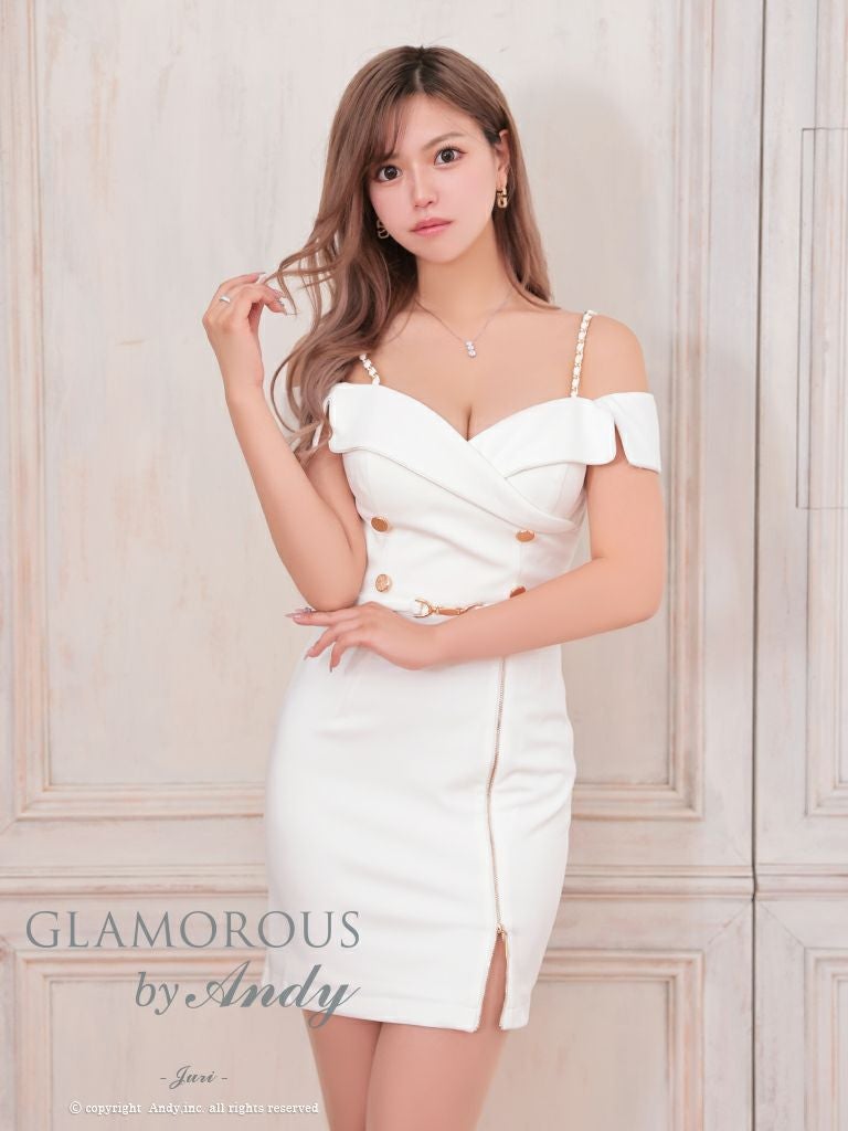 GLAMOROUS/グラマラス】リボン ジップデザイン 肩あき ゴールドボタン