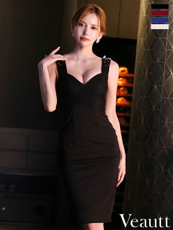 キャバドレス ブランド ジップデザイン ショルダービジュー メッシュ セクシー オープンバスト ノースリーブ 丈ドレス