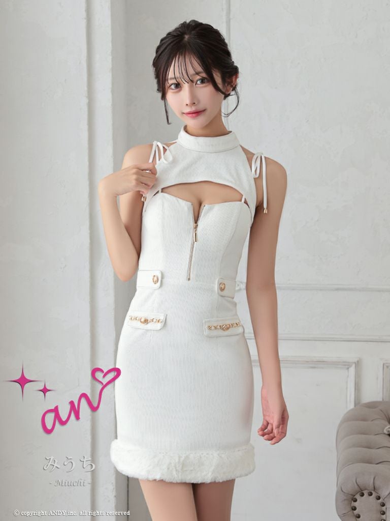 美品 貴重 リヤドロ 「スリープ タイト」 an/アン】ジップデザイン ノースリーブ ハイネック 裾ファー 飾り