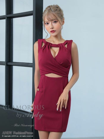 キャバドレス タイトミニドレス GLAMOROUS グラマラス ワンカラー ノースリーブ ウエストカット 飾りポケット