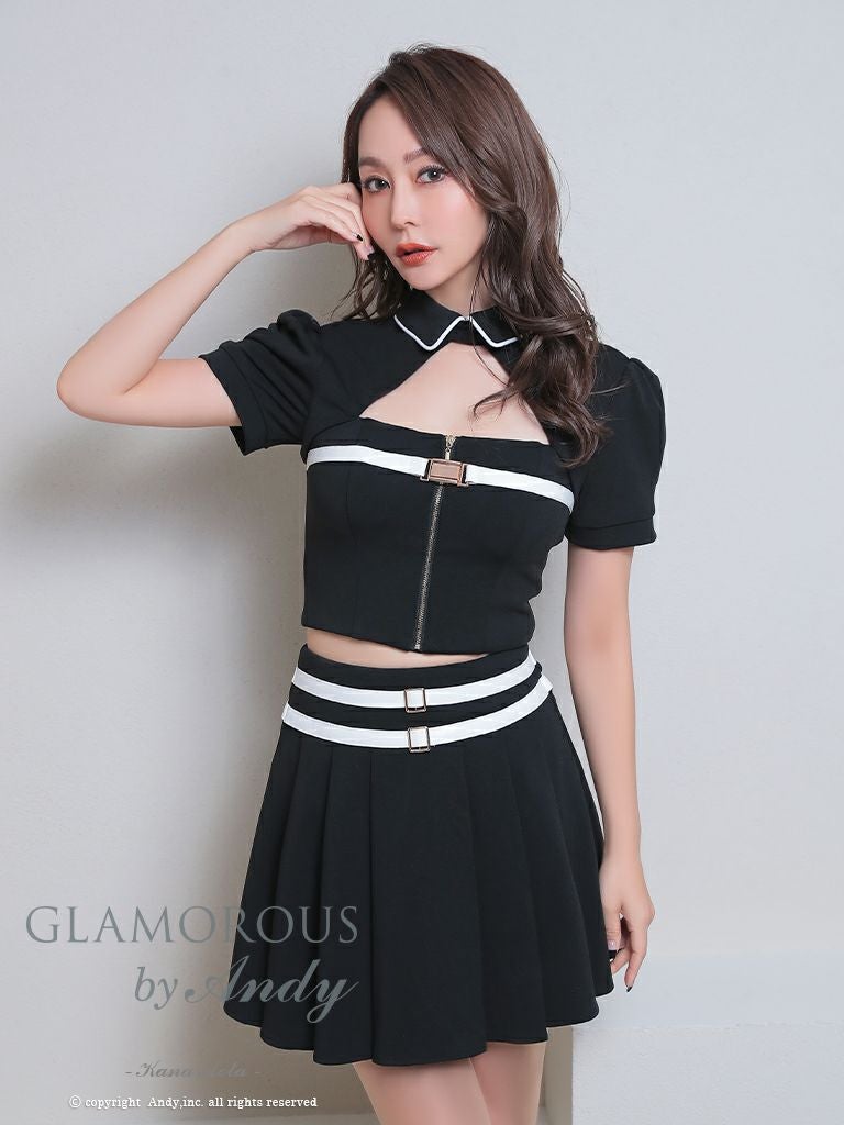キャバドレス フレアミニドレス GLAMOROUS グラマラス 襟付き バストカット 半袖 バイカラー ジップデザイン セットアップ