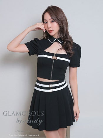 キャバドレス フレアミニドレス GLAMOROUS グラマラス 襟付き バストカット 半袖 バイカラー ジップデザイン セットアップ