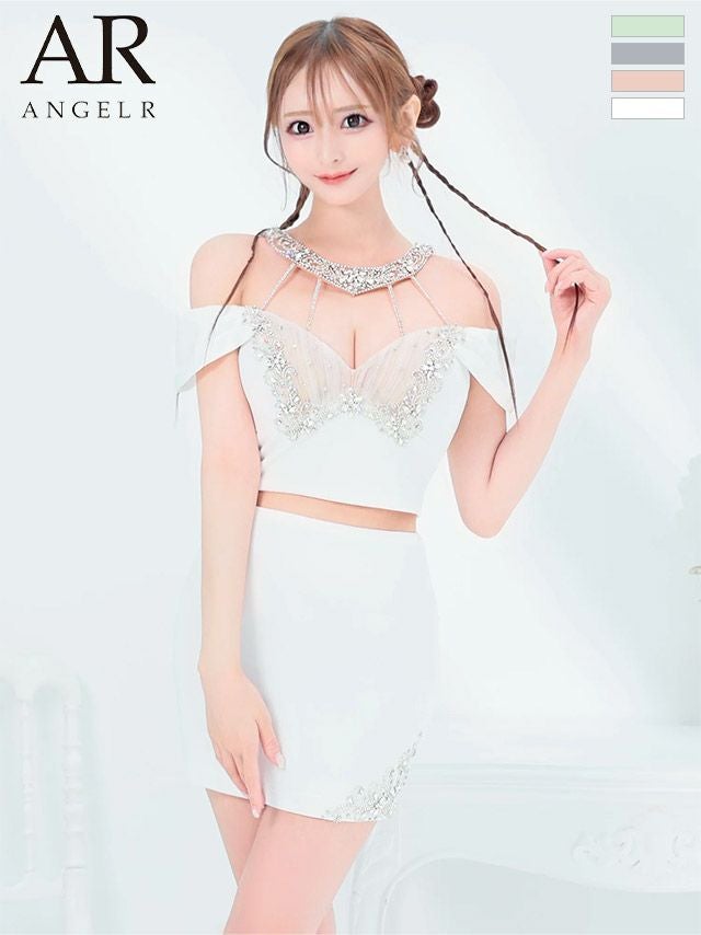 AngelR エンジェルアール ショルダーアシンメトリービジューウエストカットタイトミニドレス キャバドレス XSサイズあり【ANGEL R/エンジェルアール】ショルダーアシンメトリー