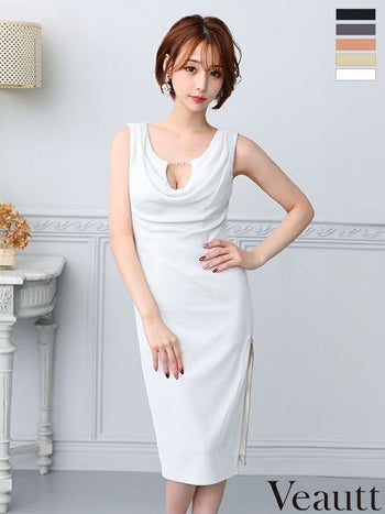 キャバドレス Veautt セクシー ジップデザイン スリット ノースリーブ バストカット チャーム タイト 膝丈ドレス