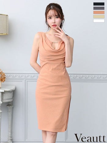 キャバドレス Veautt セクシー ジップデザイン スリット ノースリーブ バストカット チャーム タイト 膝丈ドレス