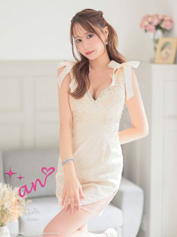 キャバドレス タイトミニドレス an アン リボン ノースリーブ くびれ透け ビジュー 刺繍デザイン