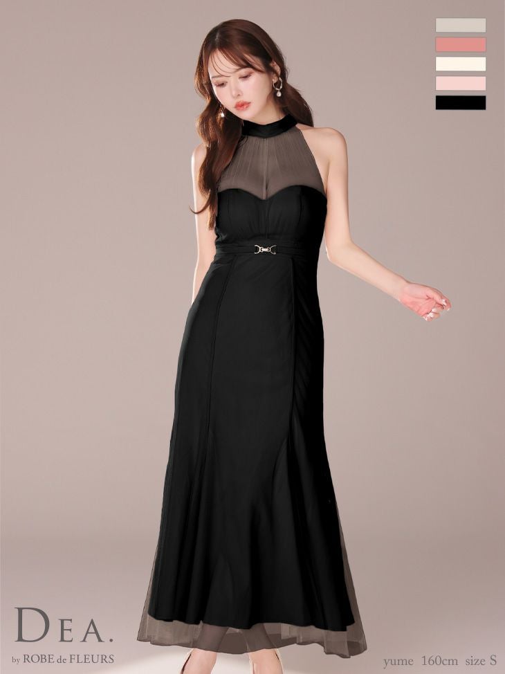 キャバドレス DEA.by ROBE de FLEURS ディア ホルターネック バックリボン チュール エレガント シースルー Aラインロングドレス