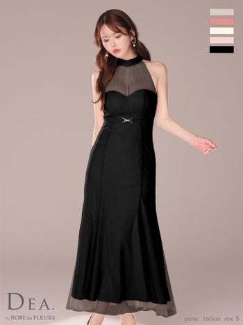 キャバドレス DEA.by ROBE de FLEURS ディア ホルターネック バックリボン チュール エレガント シースルー Aラインロングドレス
