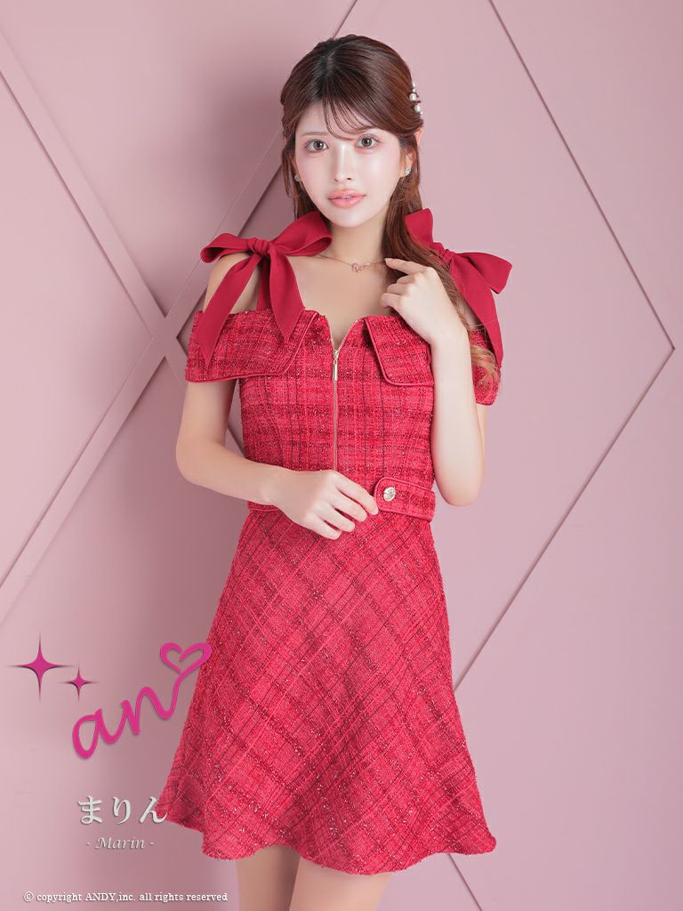 ドレス　an an/アン】ガーリー 半袖 ジップデザイン Vカット 背中魅せ バック