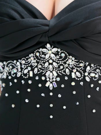 キャバドレス Angel R セクシー タックスリーブ　バストクロス　ビジューメッシュ　オフショルダー タイトミニドレス