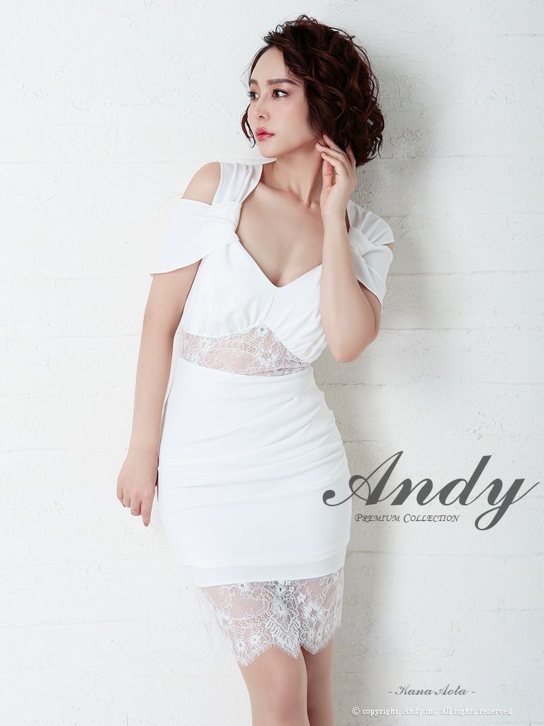 キャバドレス ミニドレス Andy アンディ レース 肩あき シースルー ワンカラー  半袖 タイトミニドレス