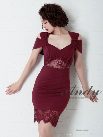 キャバドレス ミニドレス Andy アンディ シースルー レース 肩あき ワンカラー  半袖 タイトミニドレス