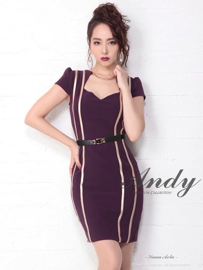 キャバドレス ミニドレス Andy アンディ ゴールド 縦ライン ベルト カットアウト  半袖 タイトミニドレス