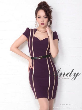 キャバドレス ミニドレス Andy アンディ ゴールド 縦ライン ベルト カットアウト  半袖 タイトミニドレス