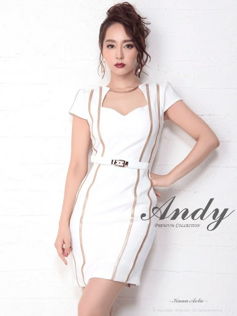 キャバドレス ミニドレス Andy アンディ 縦ライン ゴールド ベルト カットアウト  半袖 タイトミニドレス