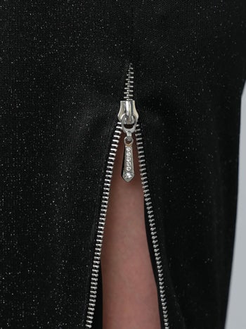 キャバドレス Veautt セクシー ラメ クロス タック ジップデザイン ワンショルダー タイト 膝丈ドレス